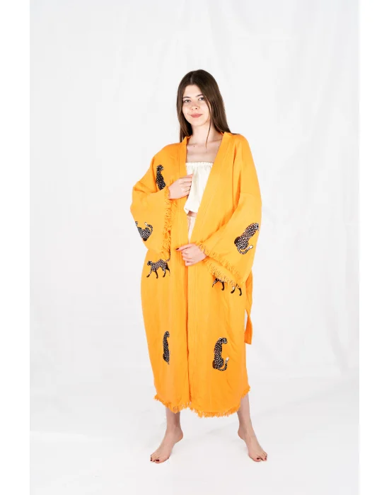 Tiger Wooden Printed Yellow Kaftan