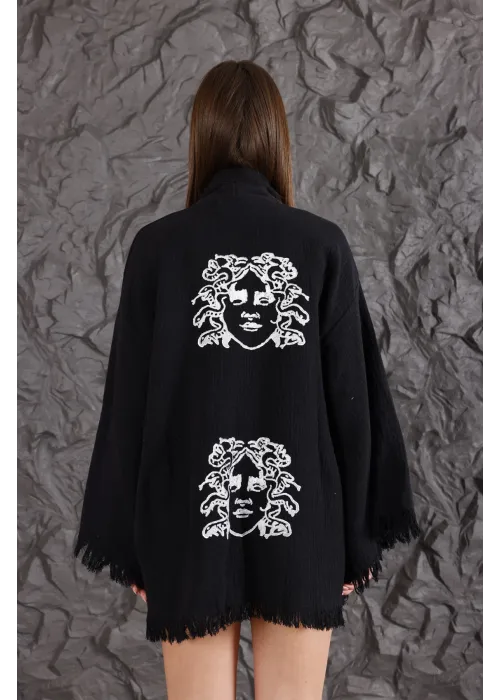Medusa Wooden Printed Black Robe