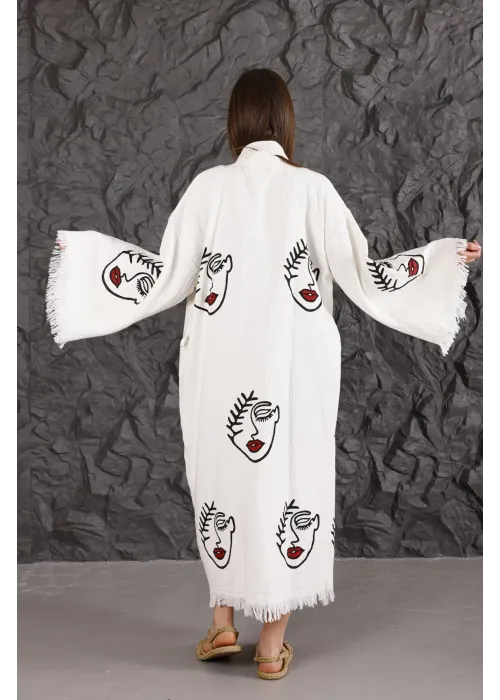 Lady Eye Wooden Printed White Kaftan
