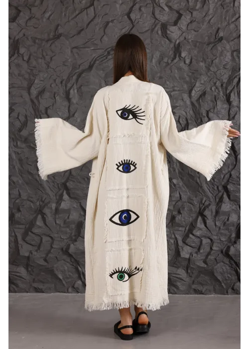 Eye Wooden Printed Patched Kaftan