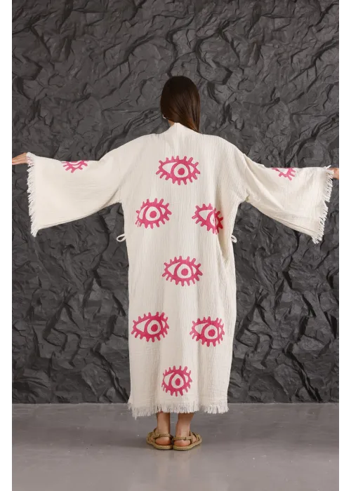 Pink Eye Wooden Printed Kaftan