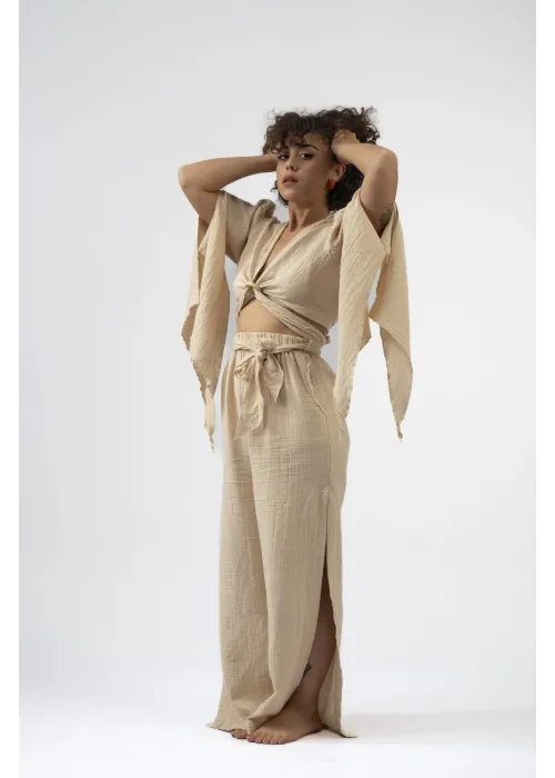 Ateiler Chaputs %100 Pamuk Müslin Aya Bej Bluz One-Size