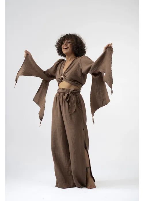 Ateiler Chaputs %100 Pamuk Müslin Aya Kahve Bluz One-Size