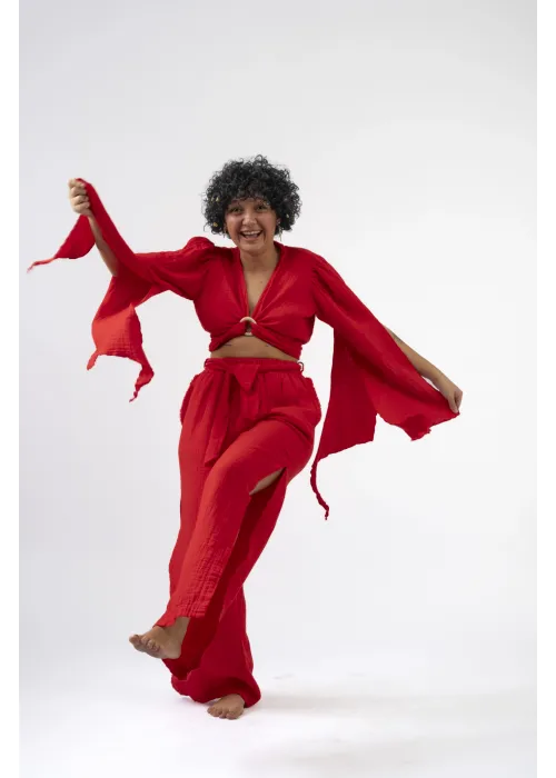 Ateiler Chaputs %100 Pamuk Müslin Aya Kırmızı Bluz One-Size