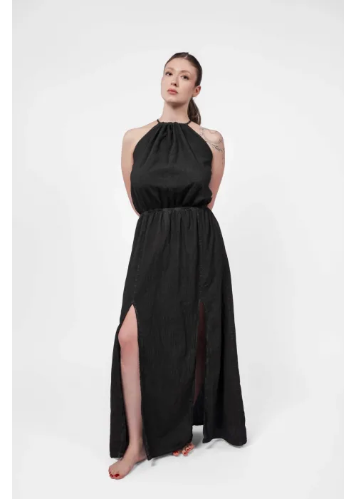 Atelier Chaputs Linen Flora Black Dress One-Size