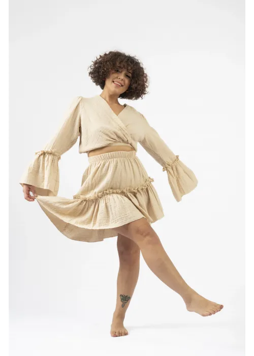 Atelier Chaputs 100% Cotton Muslin Ilayda Beige Skirt One-Size