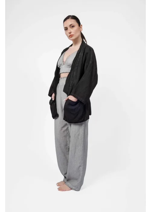 Ateiler Chaputs Keten Siyah Kimono One-Size