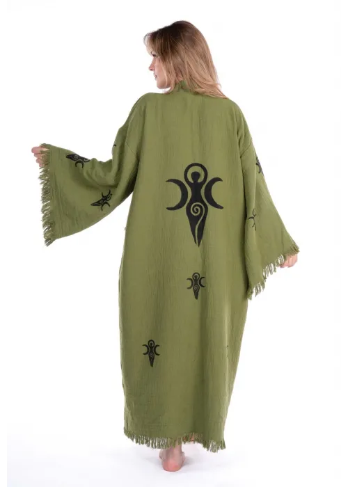Kybele Khaki Green Wooden Printed Bathrobe