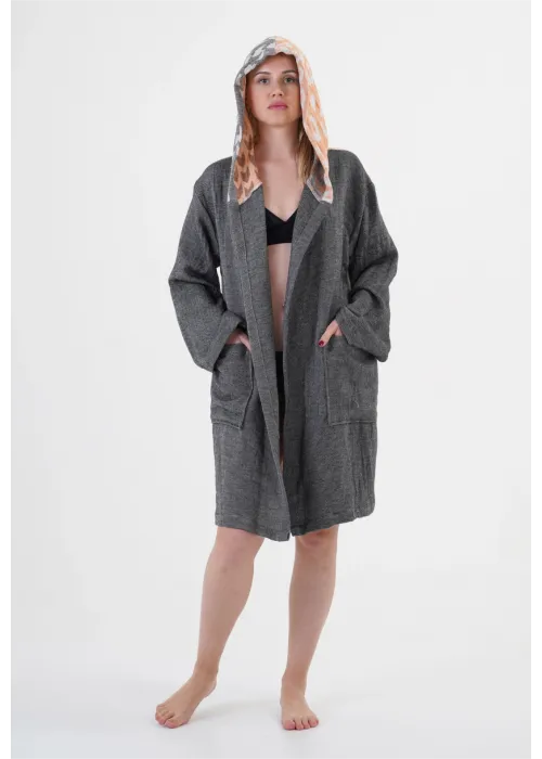 Lady Black Hooded Bathrobe