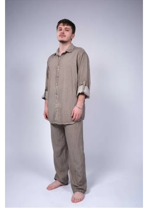 Linen Mens Shirt Khaki - WHT14