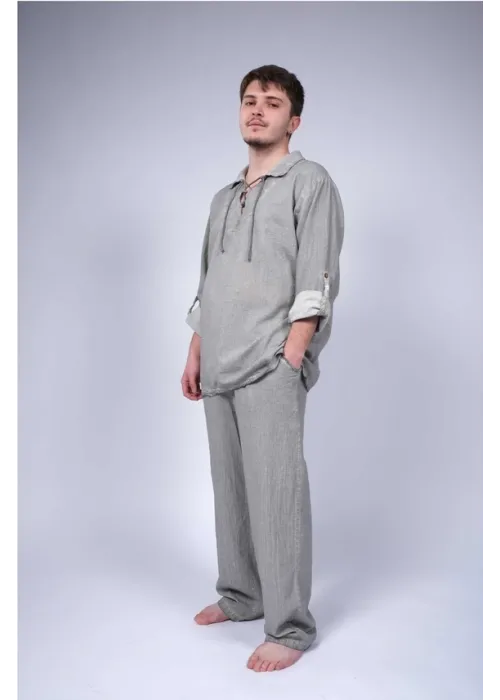 Atelier Chaputs Linen Green Lace-Up Shirt