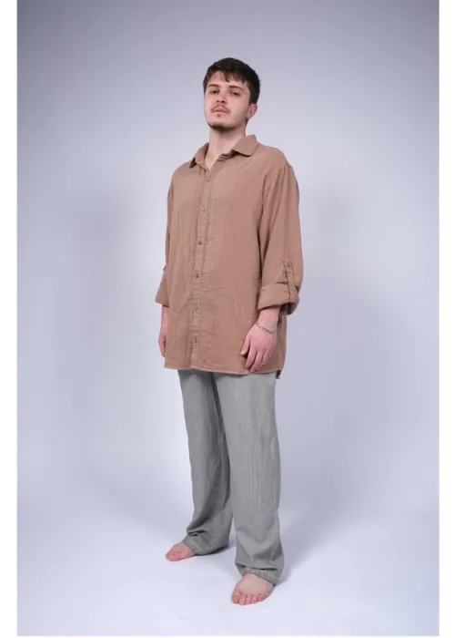 Ateiler Chaputs %100 Pamuk Müslin Orge Kahve Gömlek One-Size