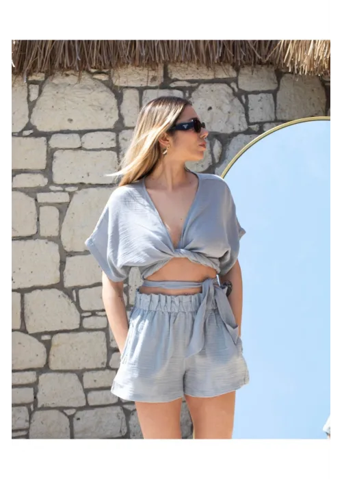 Muslin Shorts Crop Womens Two-Piece Set