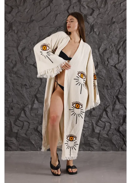 Orange Shine Eye Wooden Printed Bathrobe