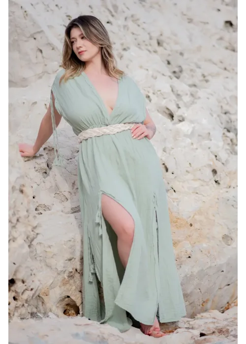 Atelier Chaputs 100% Cotton Muslin Stella Green Dress One-Size