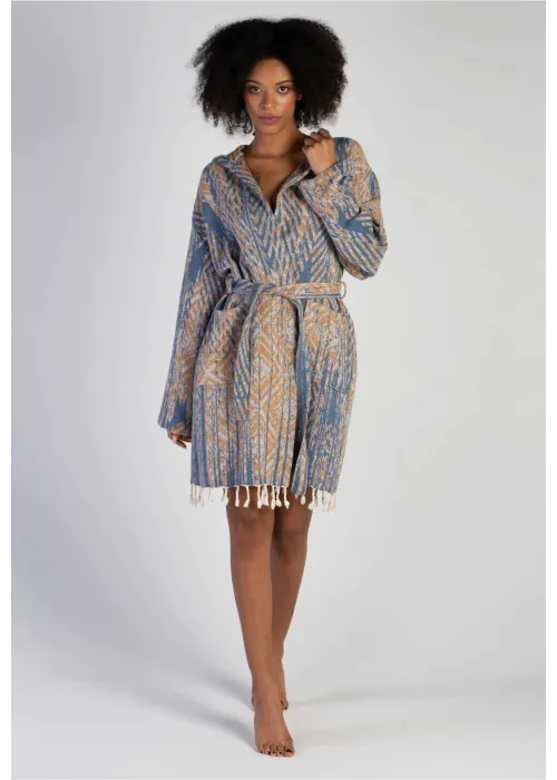 Tonna Navy Blue & Caramel Bathrobe