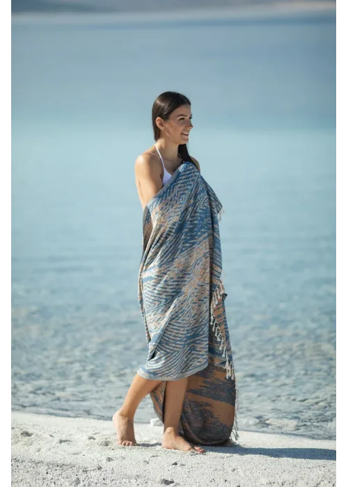 Tonna Navy Blue & Caramel Peshtemal