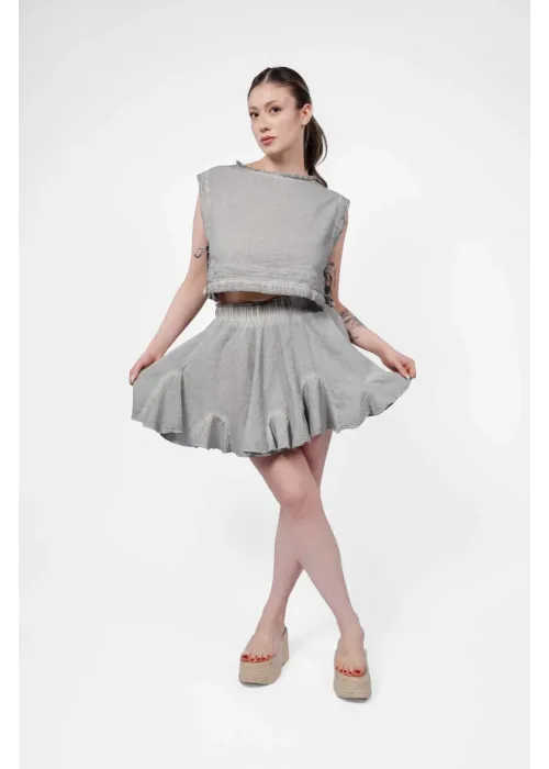 Ateiler Chaputs Keten Vesa Gri Crop One-Size