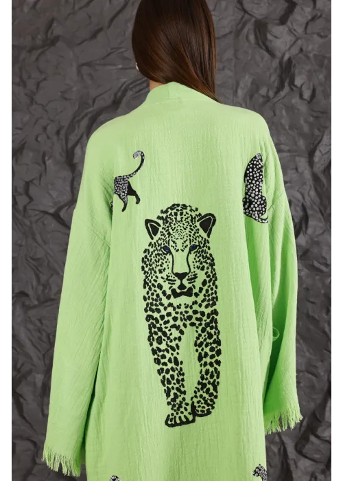 Tiger Wooden Printed Green Bathrobe