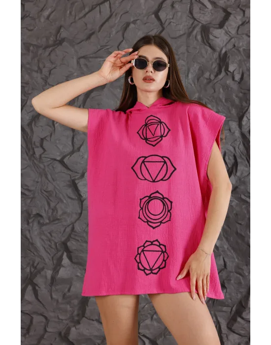 Triangle Wooden Printed Pink Poncho