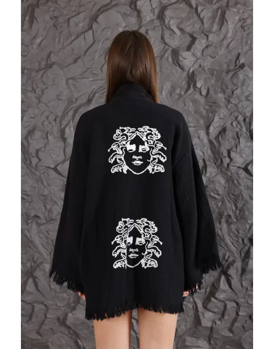 Medusa Wooden Printed Black Robe