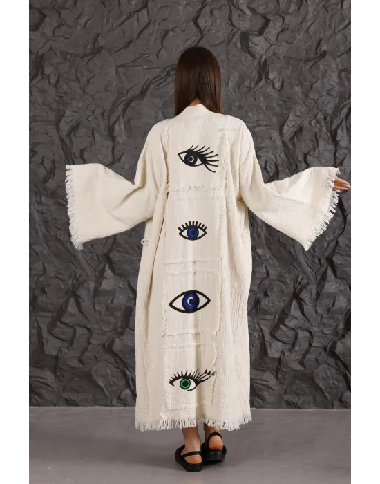 Eye Wooden Printed Patched Kaftan