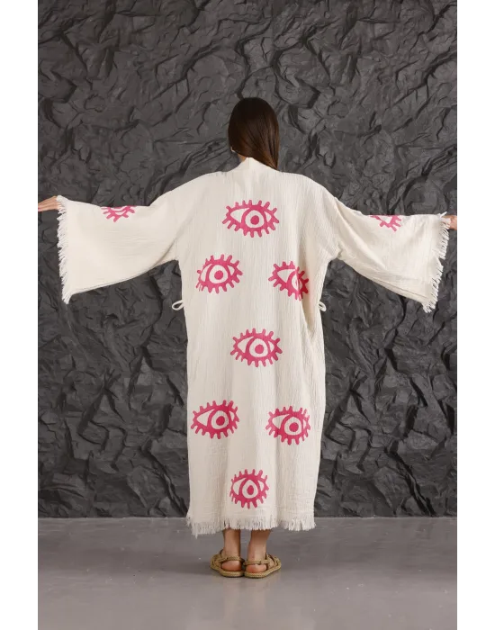 Pink Eye Wooden Printed Kaftan