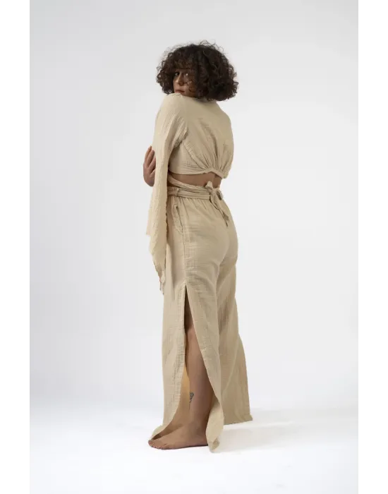 Ateiler Chaputs %100 Pamuk Müslin Bej Yırtmaçlı Pantolon One-Size