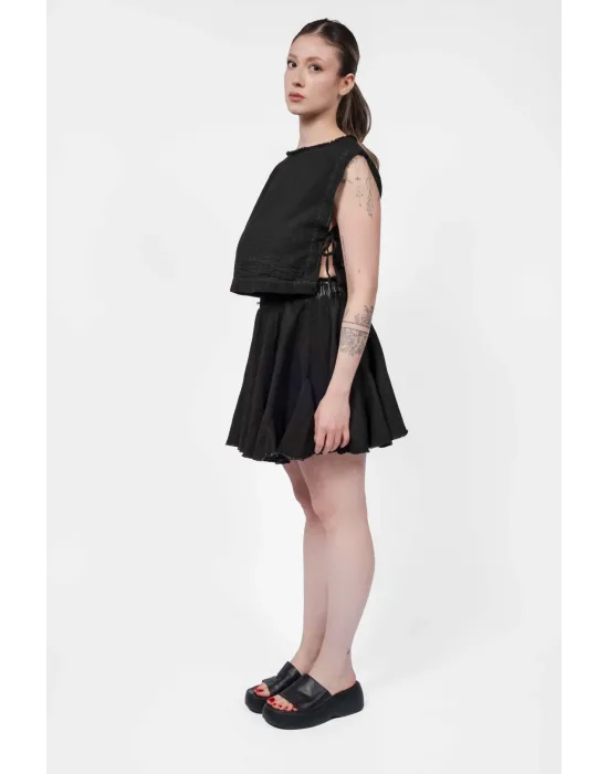 Ateiler Chaputs Keten Vesa Siyah Crop One-Size