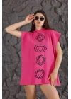 Triangle Wooden Printed Pink Poncho