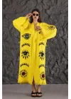 Eye Wooden Printed Yellow Kaftan