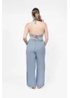 Ateiler Chaputs %100 Cotton Muslin Mera Blue Slit-Leg Pants One-Size