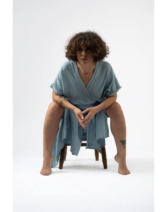 Atelier Chaputs 100% Cotton Muslin Stella Turquoise Dress One-Size