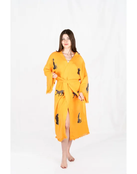 Tiger Wooden Printed Yellow Kaftan
