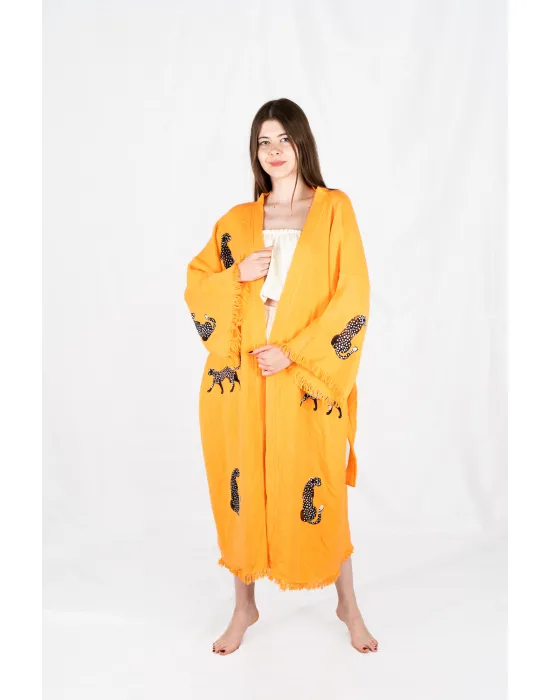 Tiger Wooden Printed Yellow Kaftan