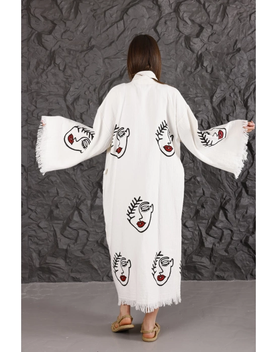 Lady Eye Wooden Printed White Kaftan