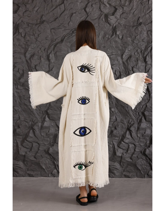 Eye Wooden Printed Patched Kaftan