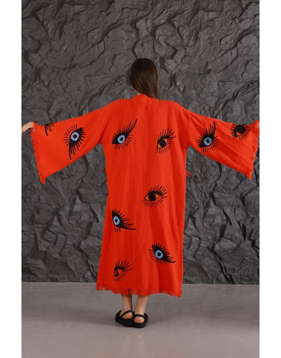 Eye Wooden Printed Red Kaftan