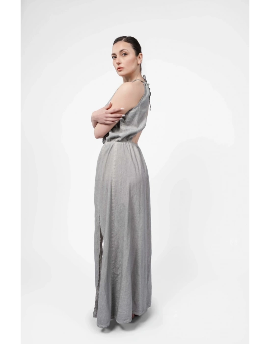 Flora Grey Linen Dress