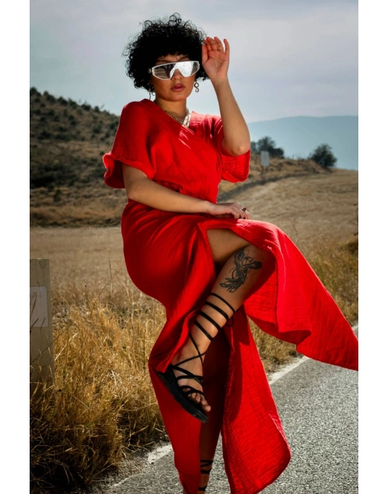 Anvelop Red Muslin Dress