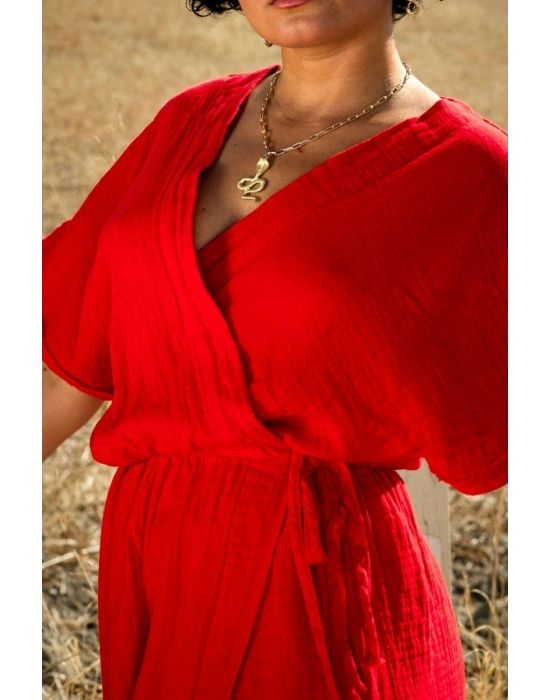 Anvelop Red Muslin Dress