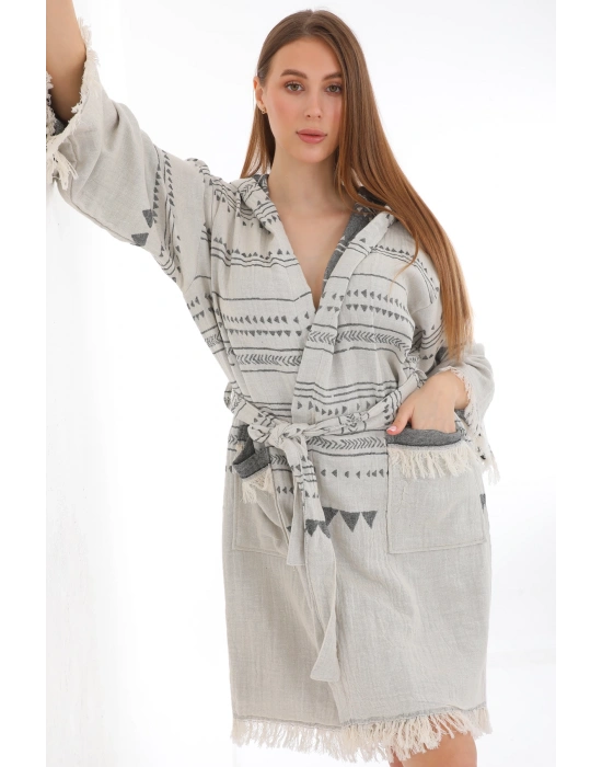 Aspendos Beige & Black Bathrobe