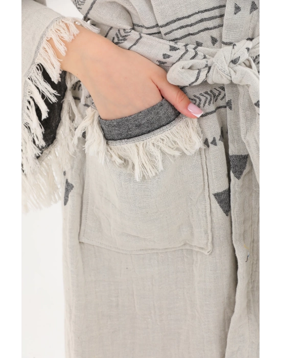 Aspendos Beige & Black Bathrobe