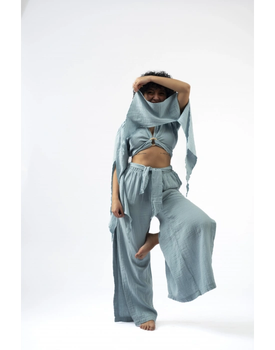 Ateiler Chaputs %100 Pamuk Müslin Aya Turkuaz Bluz One-Size