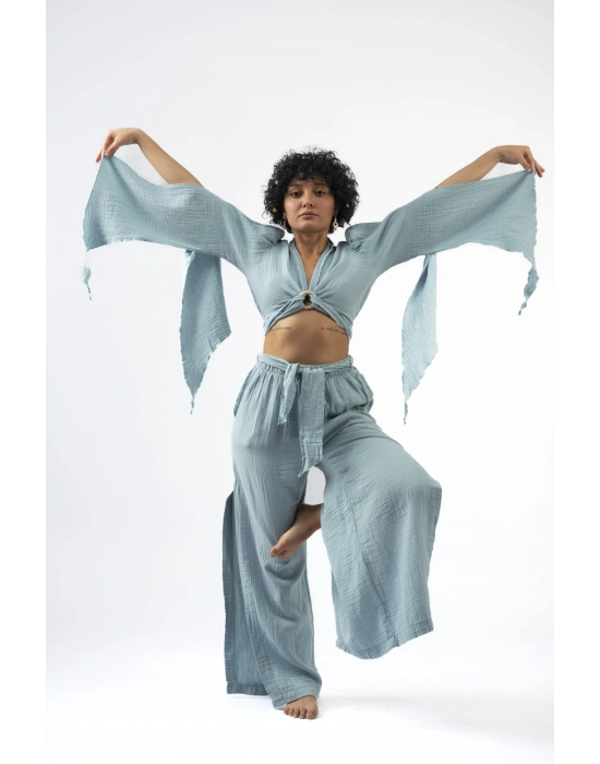 Ateiler Chaputs %100 Pamuk Müslin Aya Turkuaz Bluz One-Size