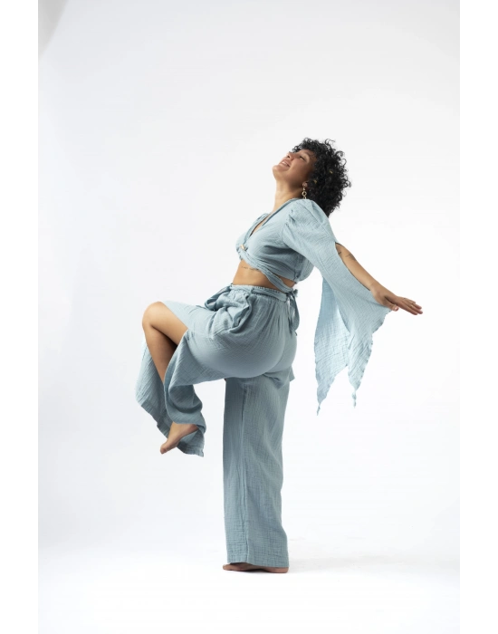 Ateiler Chaputs %100 Pamuk Müslin Aya Turkuaz Bluz One-Size