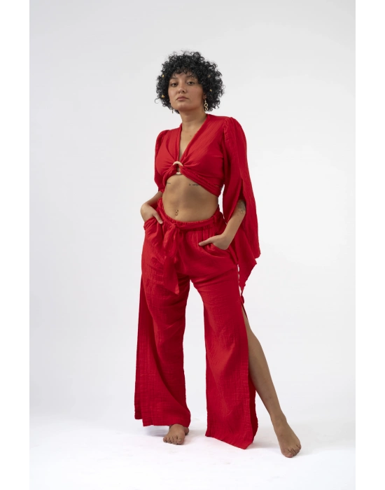 Ateiler Chaputs %100 Pamuk Müslin Aya Kırmızı Bluz One-Size