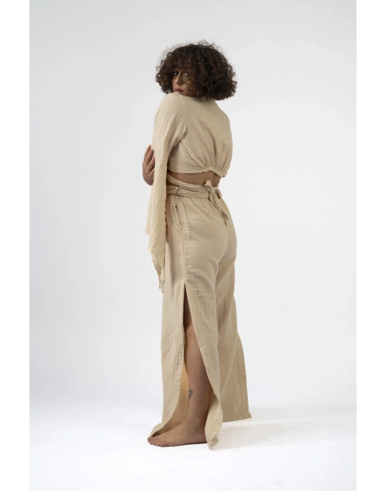 Ateiler Chaputs %100 Pamuk Müslin Bej Yırtmaçlı Pantolon One-Size