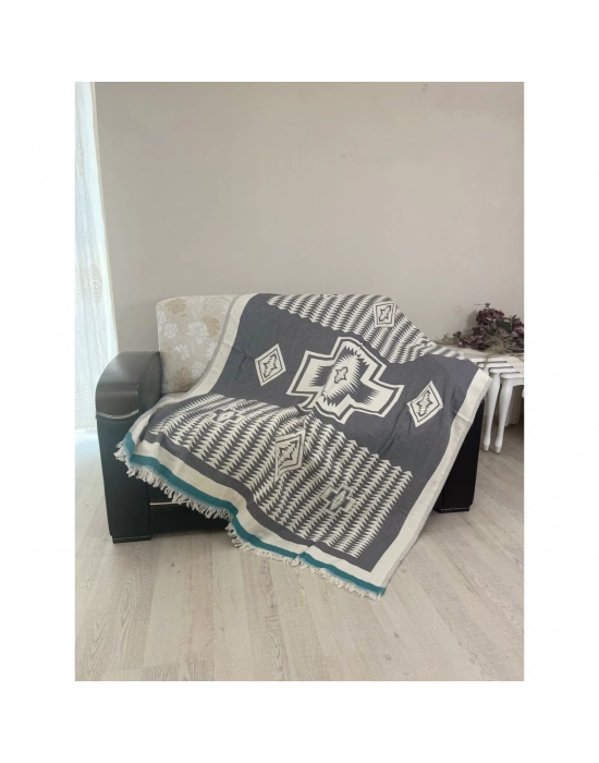 Geo Throw - Gri & Mavi