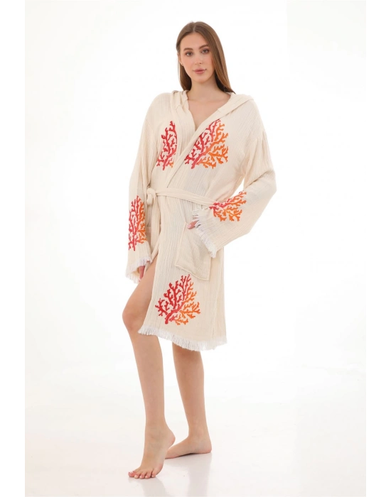 Coral Wooden Stamp Bathrobe